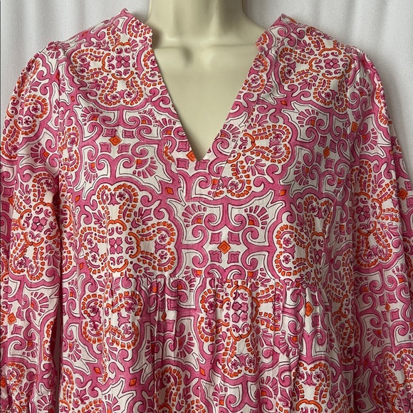 Tuckernuck Pink and Orange Floral Long Sleeve V-neck Flounce Dress **Size M** 🌸🌸 - Picture 3 of 7